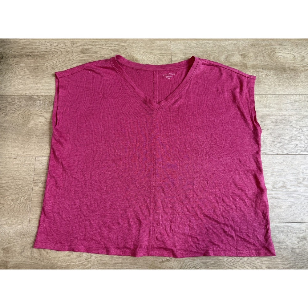 EUC Women Eileen Fisher‎ short sleeve organic linen t-shirt pink v-neck size SP